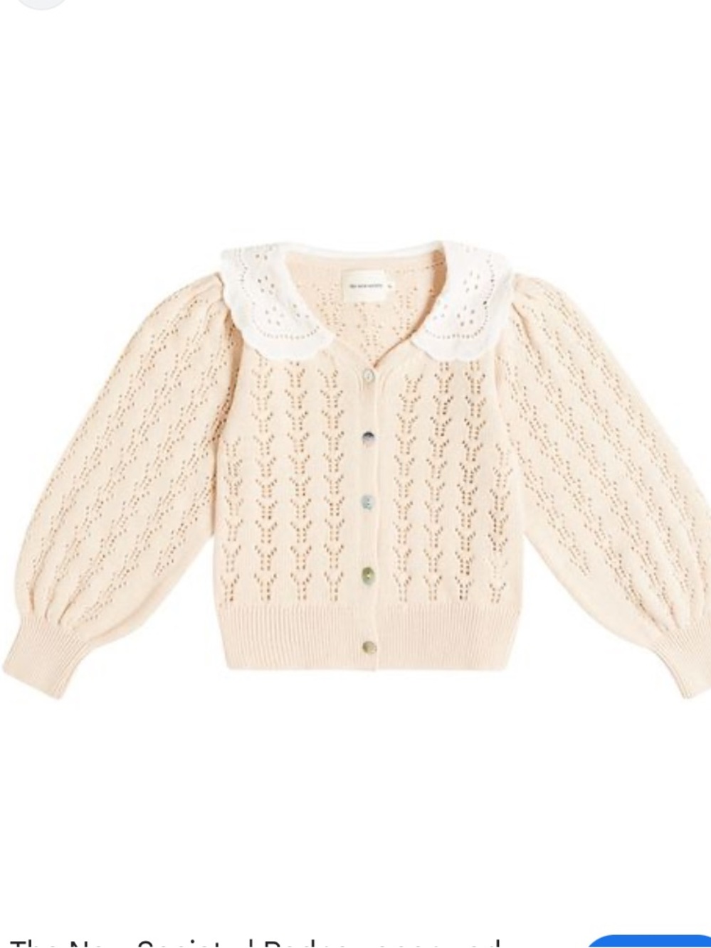 Girls' Cream Eyelet-Collar Knit Cardigan